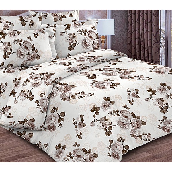 Бежево-кремовая тейковская бязь с коричневыми цветами