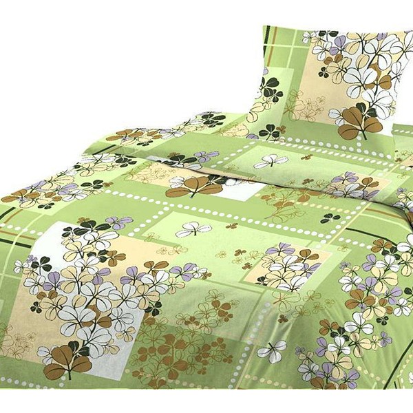 Бледно-зеленая шуйская бязь с абстракциями и разноцветными цветами