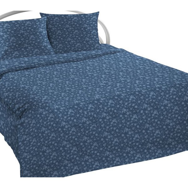 Темно-синяя шуйская бязь с мелкими цветочками