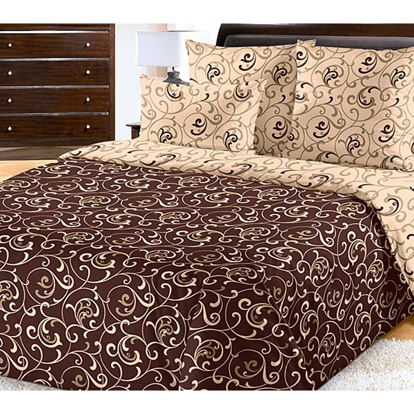 Простыни из светло-бежевого компаньона с коричневыми рисунками перкали Вензель - 1