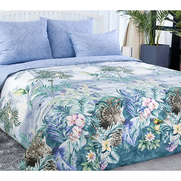 Постельное бельё из перкали Эквадор с рисунками и голубым компаньоном