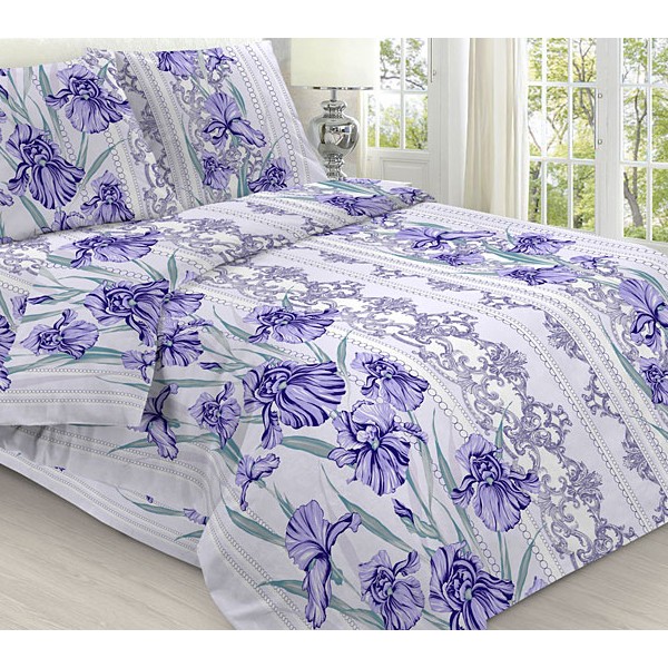 Постельное белье из бледно-сероватой бязи эксклюзив с синими цветами