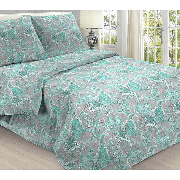 Простыни из серой бязи эксклюзив с бирюзовыми рисунками