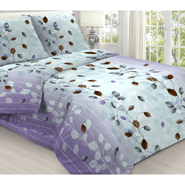 Постельное белье из бело-фиолетовой бязи эксклюзив с разноцветными листьями