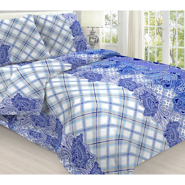 Постельное белье из бело-синей бязи эксклюзив со сложными узорами