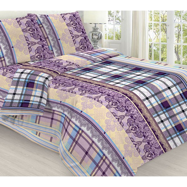 Постельное белье из бело-фиолетовой бязи эксклюзив со сложными абстракциями