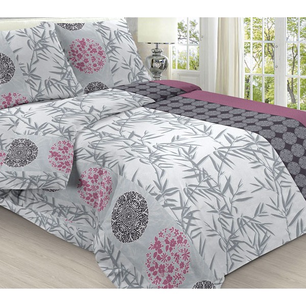 Простыни из светло-серой бязи эксклюзив с бордовыми рисунками и темными орнаментами