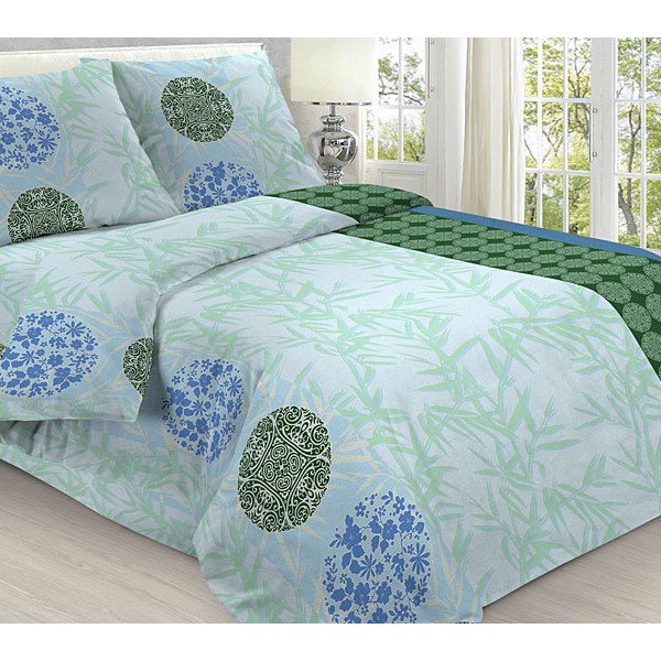 Простыни из светло-серой бязи эксклюзив с зелеными рисунками и орнаментом