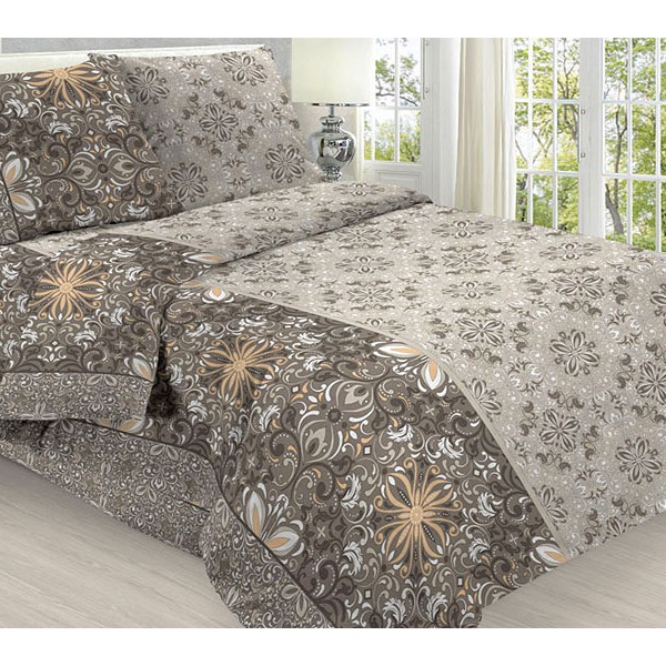 Постельное белье из галично-серой бязи эксклюзив с разноцветными рисунками на коричневом фоне