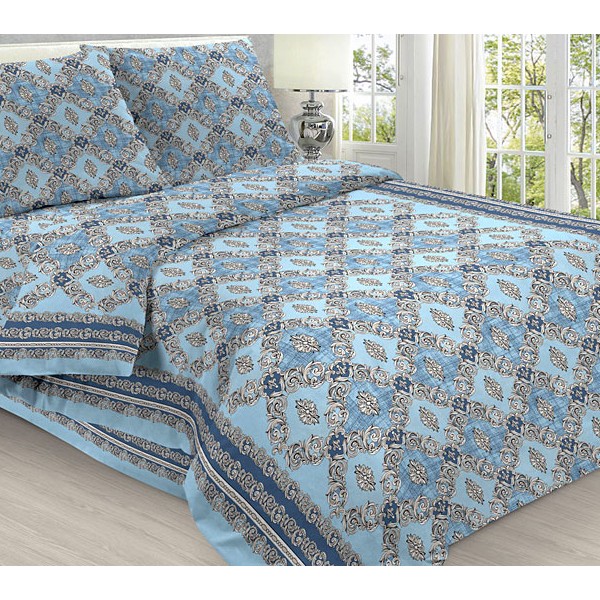 Постельное белье из сине-голубой бязи эксклюзив с серебристым орнаментом