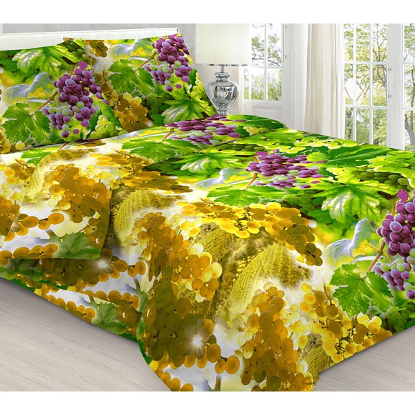Пододеяльники из желто-зеленой бязи эксклюзив с 3D рисунками гроздей винограда