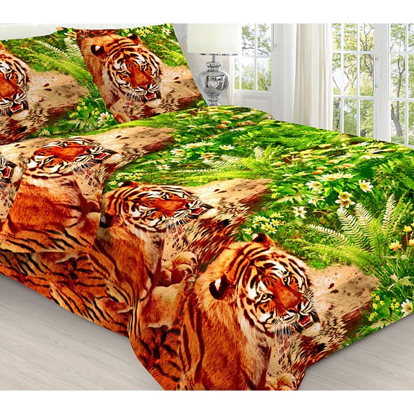 Простыни из светло-зеленой 3D бязи эксклюзив с тиграми