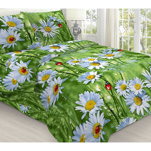 Пододеяльники из травянисто-зеленой бязи эксклюзив с 3D рисунками ромашек