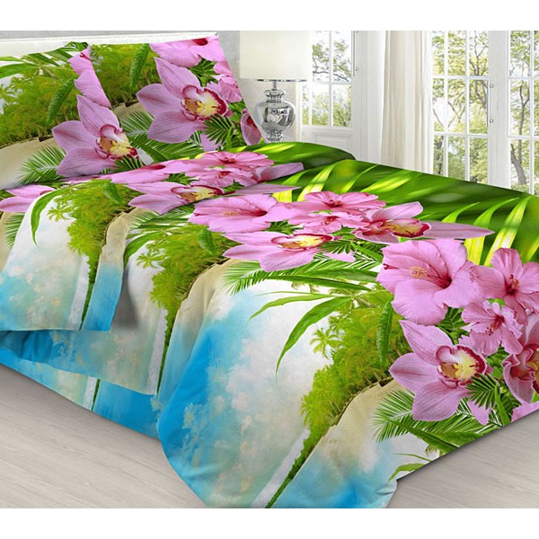 Бязь эксклюзив с 3D рисунками тропических пляжей и розовых цветов.jpg