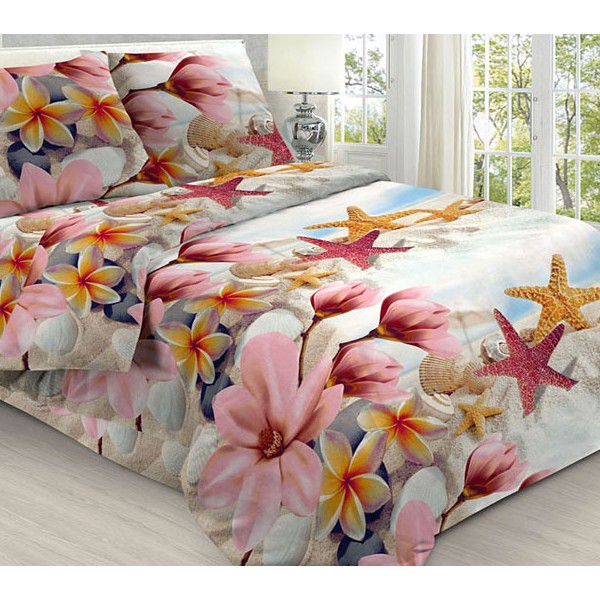 Пододеяльники из бязи эксклюзив с 3D рисунками песчаного пляжа с ракушками и морскими звездами