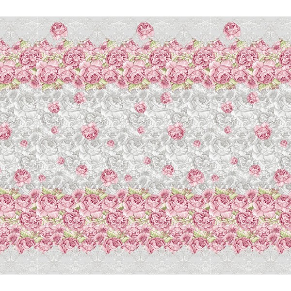 Светло-серая бязь эксклюзив Розалия с розовыми и серыми бутонами