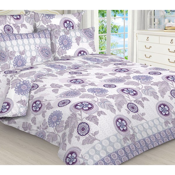 Светло-кремовая бязь эксклюзив с серо-фиолетовыми рисунками