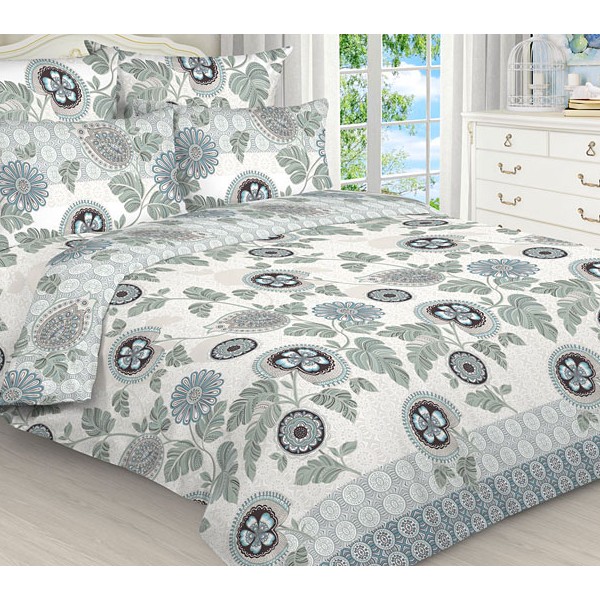 Пододеяльники из светло-кремовой бязи эксклюзив с серо-зелеными рисунками