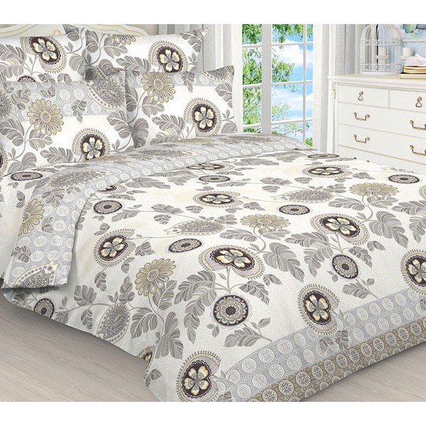 Светло-кремовая бязь эксклюзив с желтовато-серыми рисунками