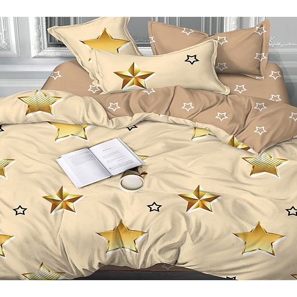 Кремовый сатин с желтыми звездами и светло-коричневым компаньоном