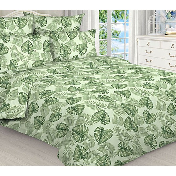 Наволочки из светло-зеленой бязи эксклюзив с зелеными листьями