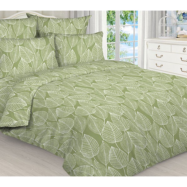 Наволочки из серо-зеленой бязи эксклюзив с белыми рисунками листьев