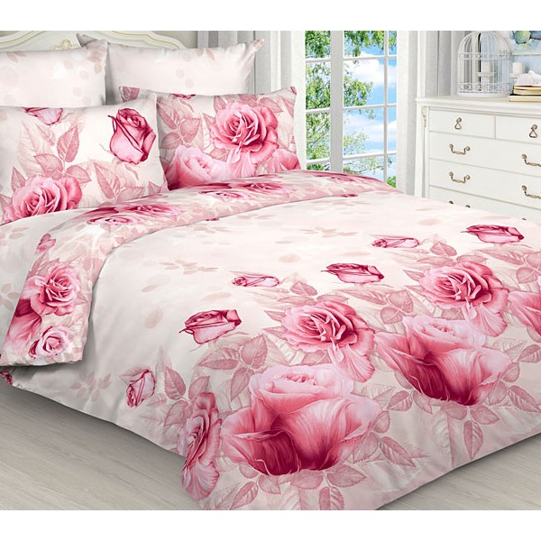 Простыни из светло-кремовой бязи эксклюзив с розовыми розами