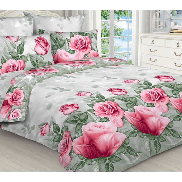 Светло-зеленая бязь эксклюзив с бледно-красными розами