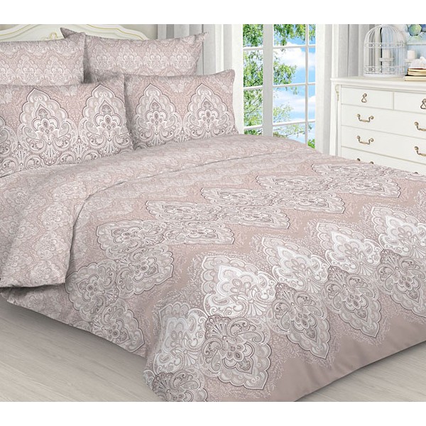 Наволочки из розовато-бежевой бязи эксклюзив со сложными белыми орнаментами