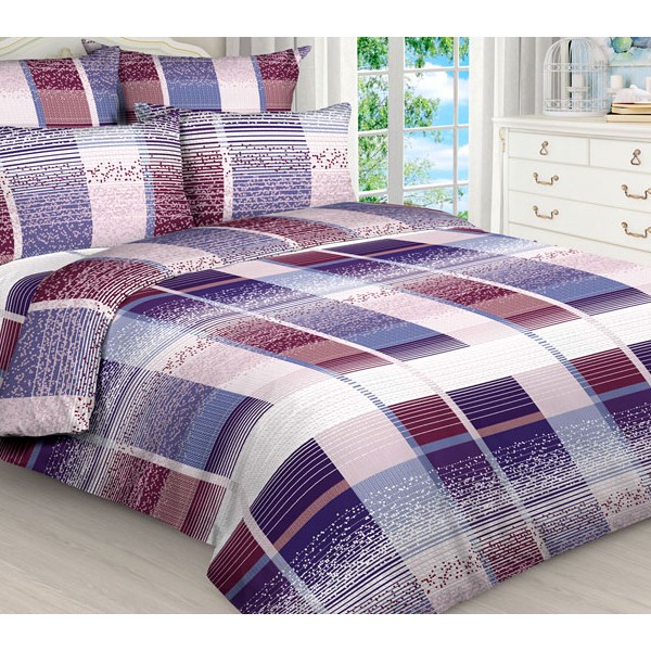 Пододеяльники из светло-кремовой бязи эксклюзив с бордовыми и фиолетовыми квадратами