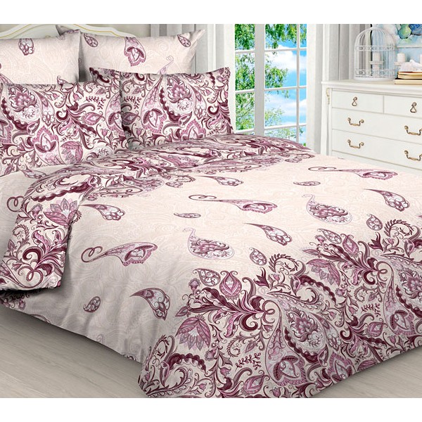 Простыни из светло-кремовой бязи эксклюзив с бордовыми рисунками