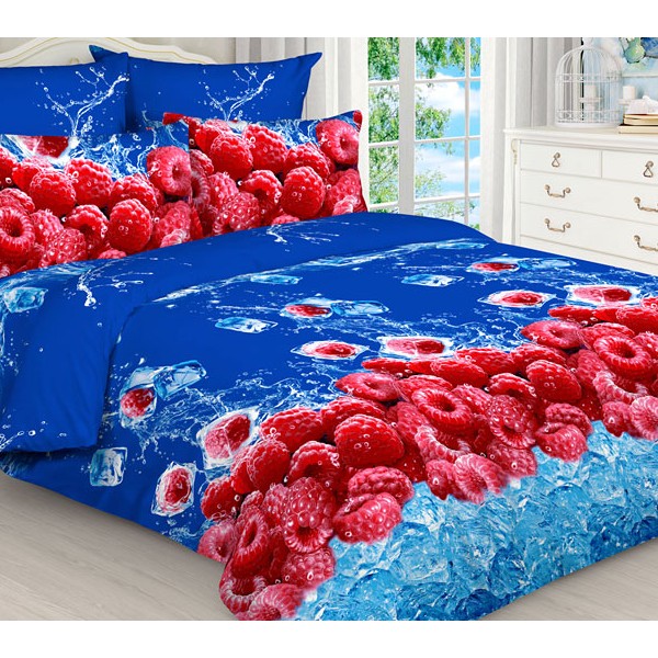 Простыни из синей бязи эксклюзив с ягодами малины и кубиками льда