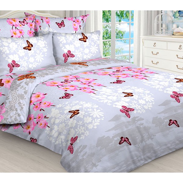 Простыни из бледной серовато-голубой бязи эксклюзив с разноцветными бабочками