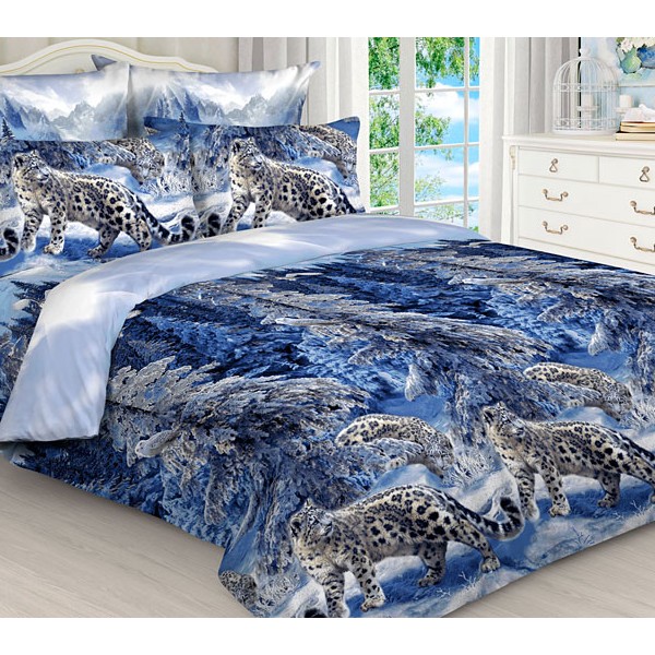 Простыни из бязи эксклюзив со снежными барсами в зимнем лесу