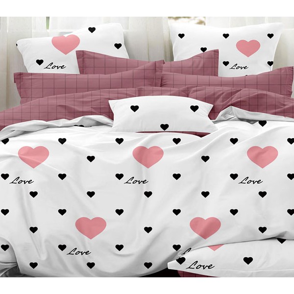 Белый твил-сатин с сердцами и бордово-коричневым компаньоном