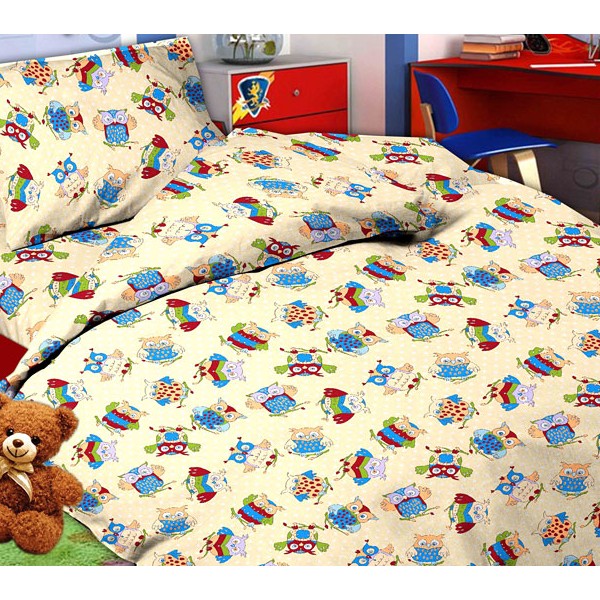 Светло-желтоватая бязь Тейково с нарисованными совами