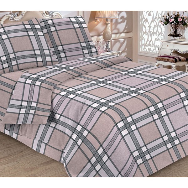 Бледно-бежевая бязь Тейково с черно-белыми полосами