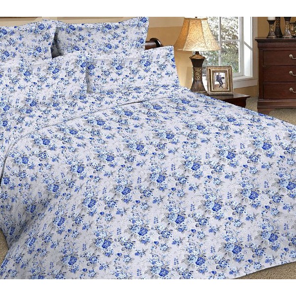 Светло-серая бязь Тейково с синими цветочками