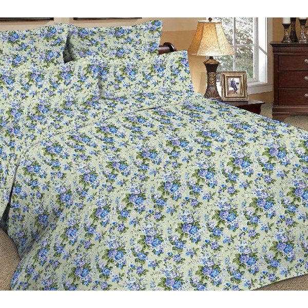 Бледно-зеленоватая бязь Тейково с синими цветочками