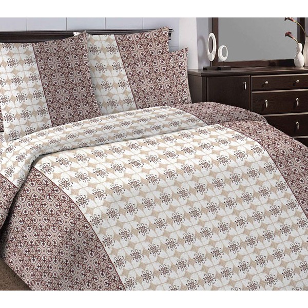 Светло-песчаная бязь Тейково с рисунками и коричневыми орнаментами