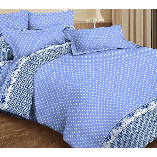 Сине-голубая бязь Тейково в белый горошек