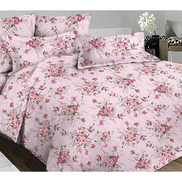 Бледно-красная бязь Тейково с красно-розовыми цветами