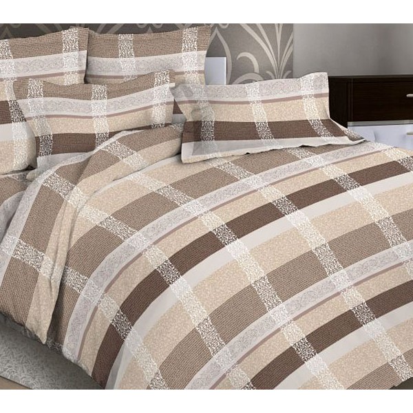 Светло-бежевая бязь Тейково с белыми и коричневыми квадратами