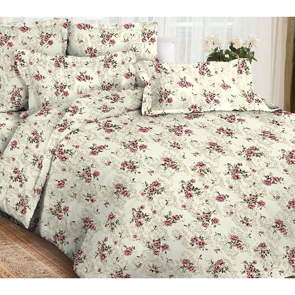 Бледно-зеленоватая бязь Тейково с бледно-красными цветочками