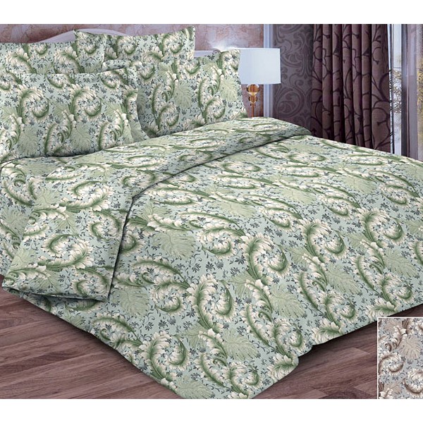 Светло-зеленая бязь Тейково с белыми листьями