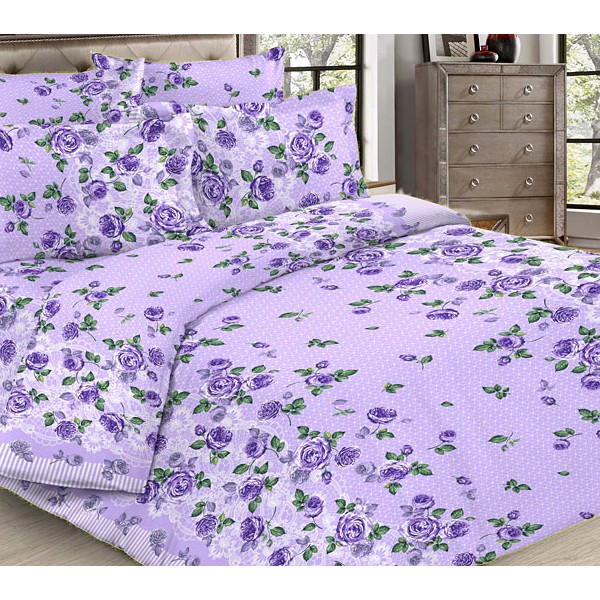 Светло-фиолетовая бязь Тейково Аккорд с фиолетовыми цветами