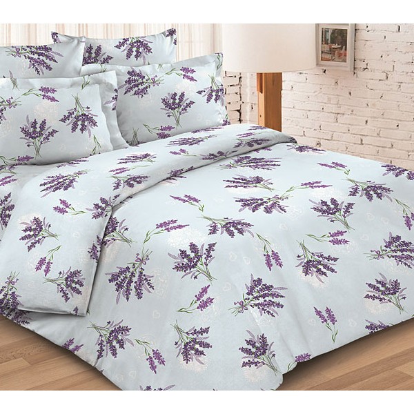 Бледно-голубоватая бязь Тейково с фиолетовыми цветами