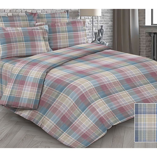 Бежевая бязь Тейково Шерлок в красно-синюю клетку