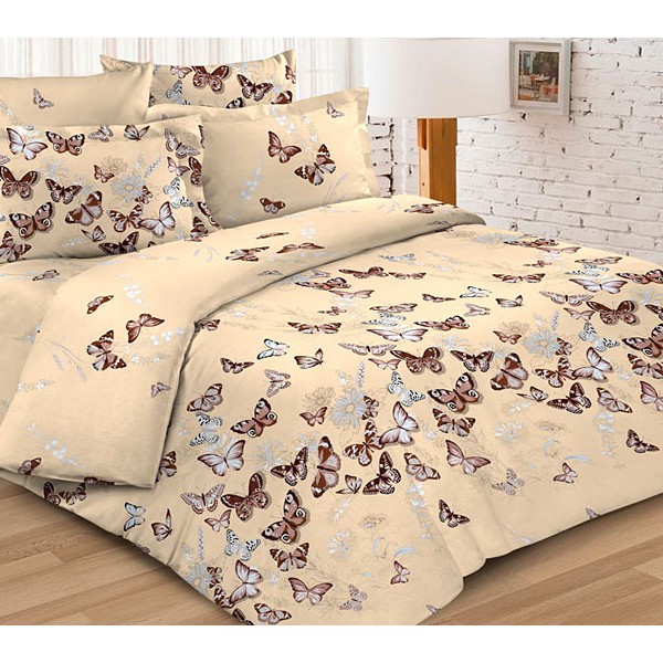 Желтовато-кремовая бязь Тейково с коричневыми бабочками