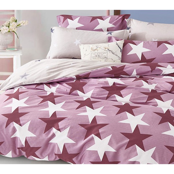 Светло-пурпурный твил-сатин со звездами и светло-бежевым компаньоном